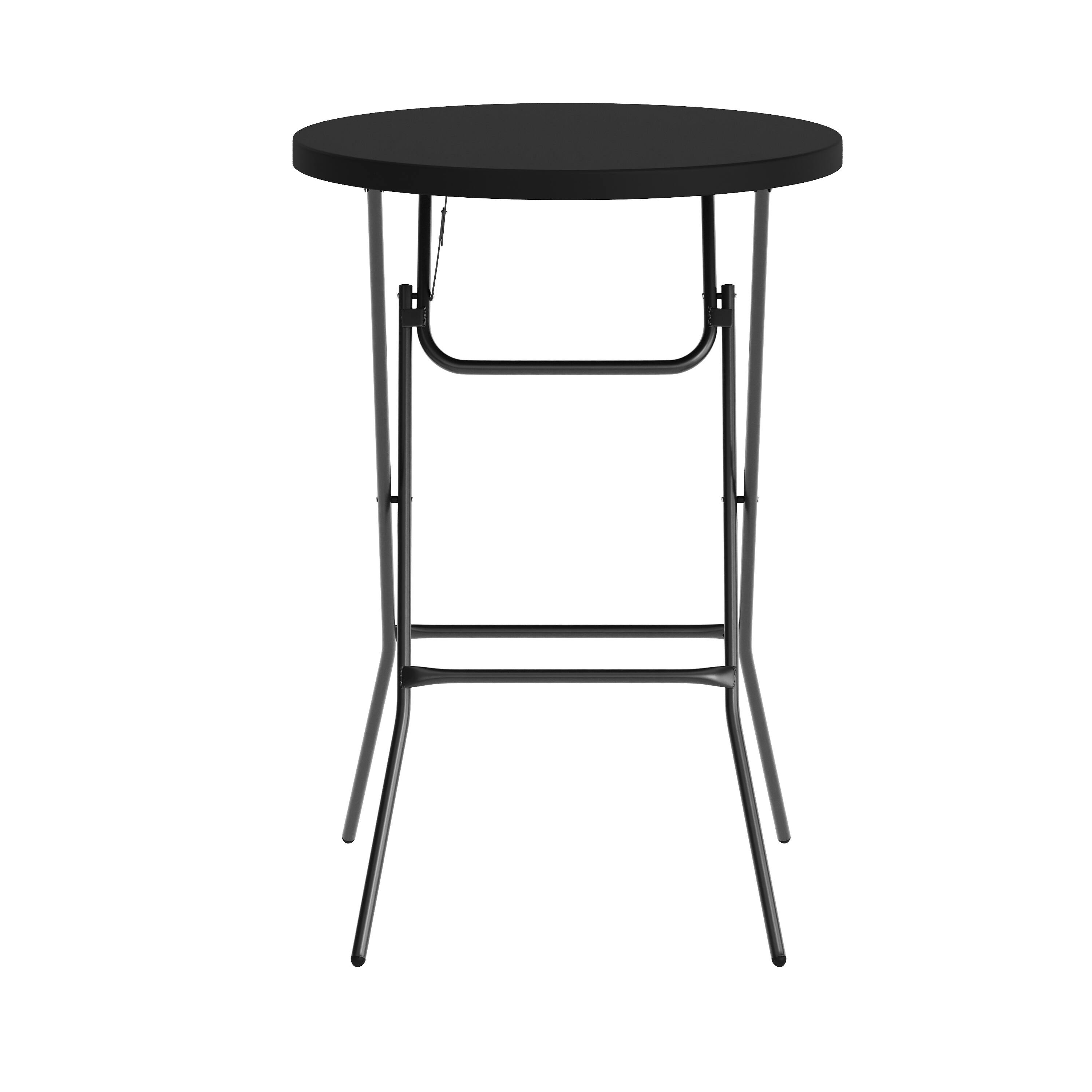 Angle. Flash Furniture - Elon Commercial Grade 2.6-Foot Round Black Indoor/Outdoor Plastic Bar Height Folding Table - Black.