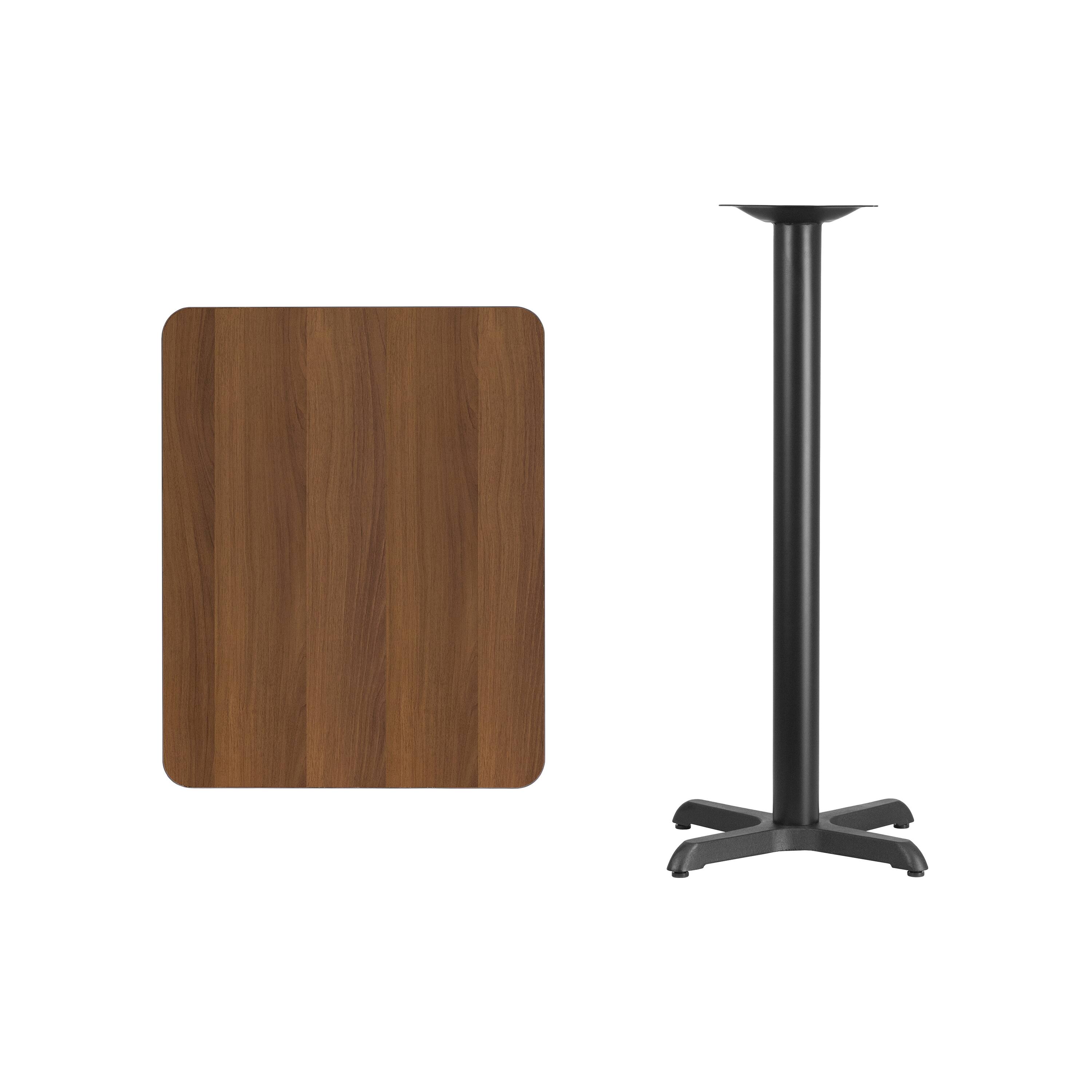 Alt View 2. Emma + Oliver - 24"x30" Rectangular Laminate Bar Table with 22"x22" Base - Walnut.