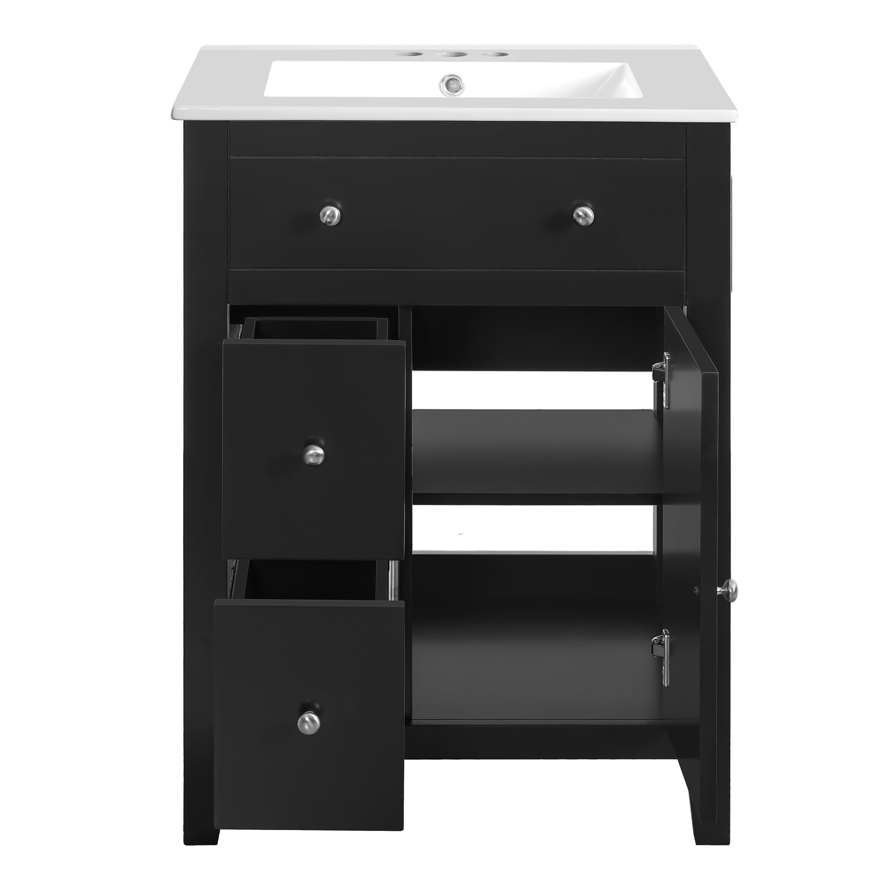 Alt View 9. Boyel Living - 24 Inch Modern Bathroom Vanity with Ceramic Basin and Drawers Black - Black.