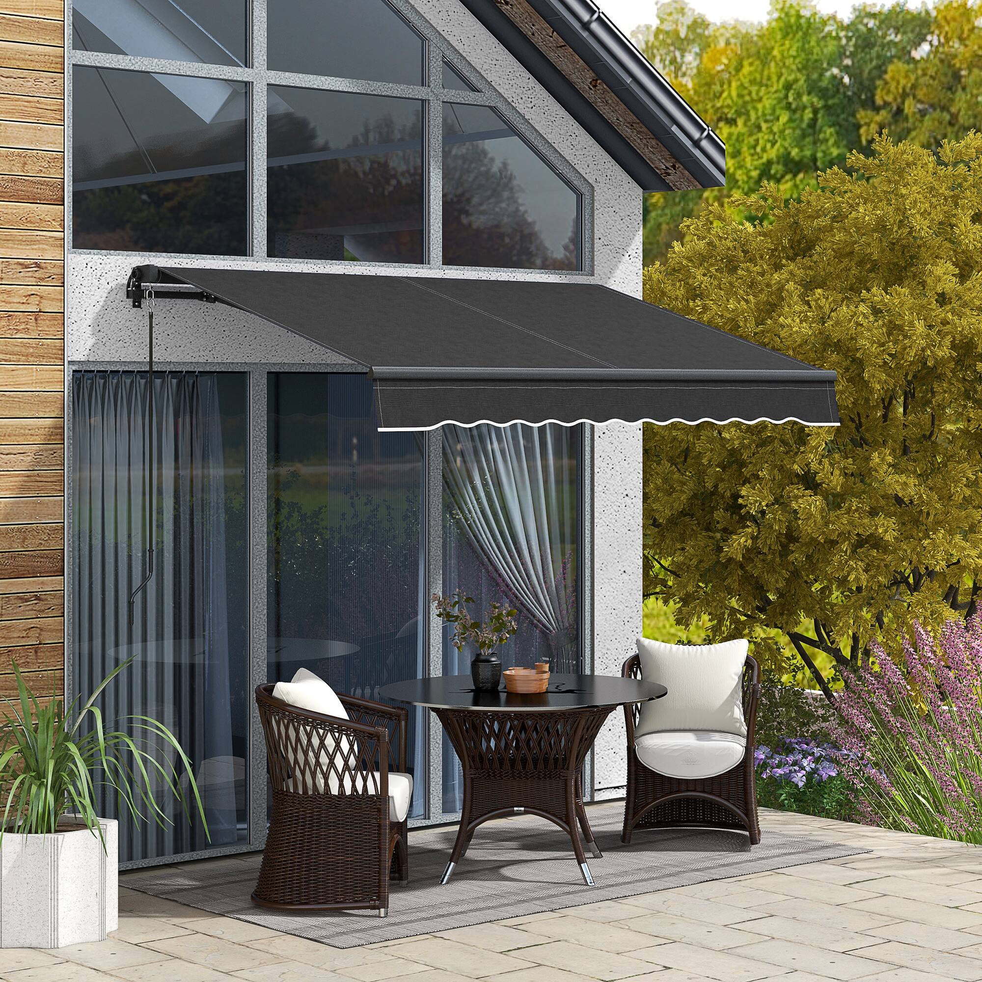 Angle. Outsunny - 8' x 6.5' Retractable Awning, Patio Awning Sunshade Shelter with Manual Crank Handle, 280gsm UV Resistant Fabric - Dark Gray.