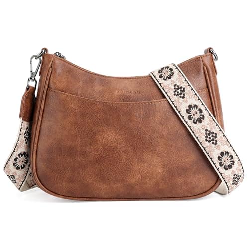 Fabibe - Trendy Leather Crossbody Purse With Adjustable Strap Women's Shoulder Handbag. Size: 11.90 inches (L) x 3.90 inches - 01-brown