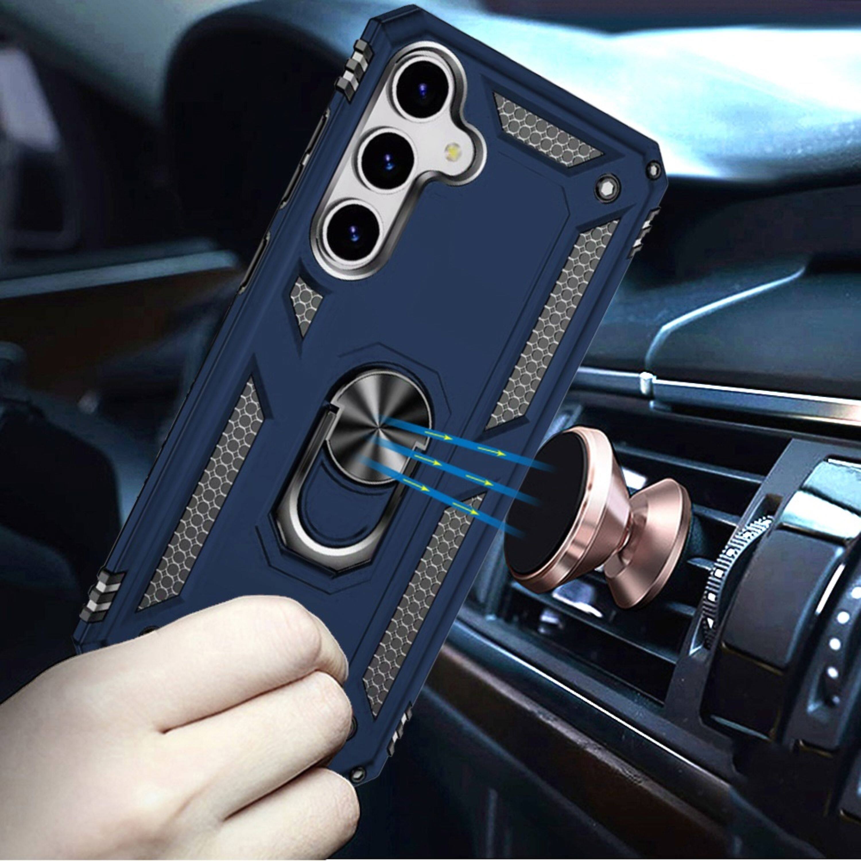 Left. Kitcheniva - Metal Ring Kickstand Phone Case With Tempered Glass For Samsung Galaxy S26+ Plus Blue - Blue.