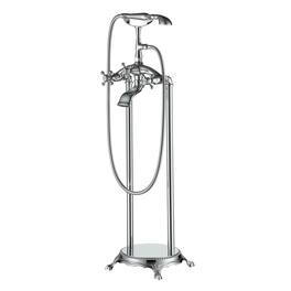 Boyel Living - Vintage Floor Mount 3-Handle Freestanding Tub Faucet with Hand Shower and Water Supply Hoses - Chrome
