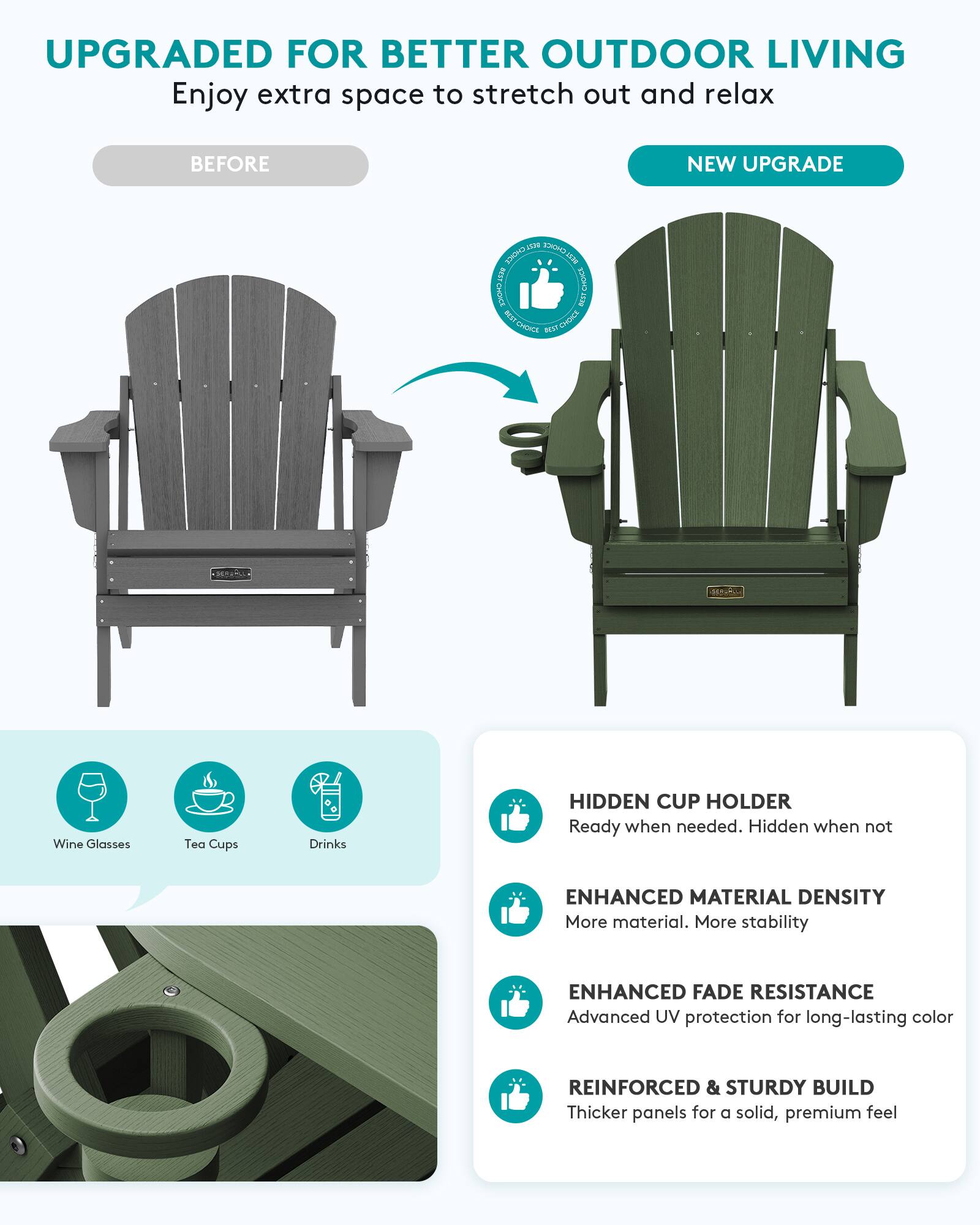 SERWALL Adirondack Chair Set of 6, Weather Resistant HIPS Lawn Chairs ...