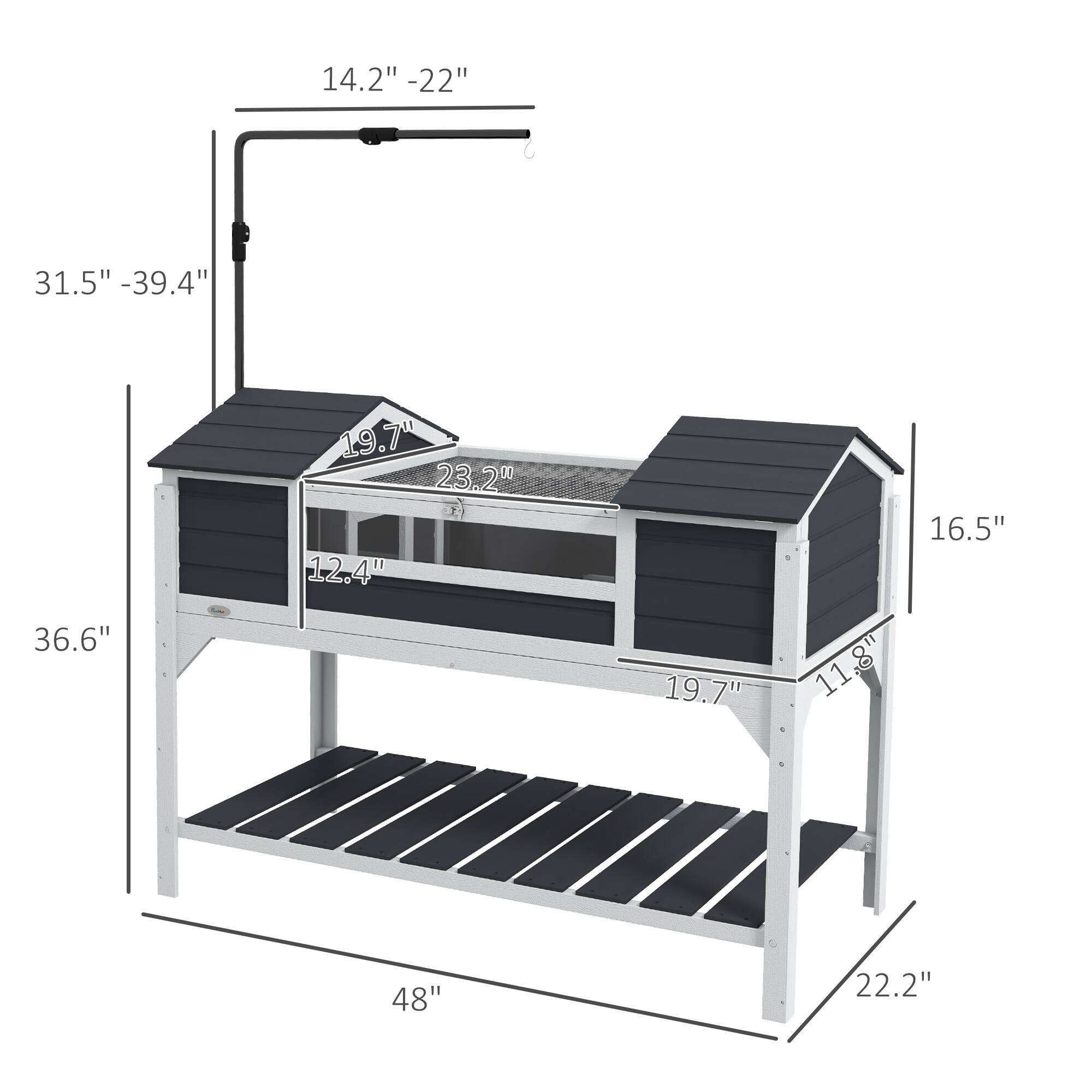 14.2" - 22"  
31.5" - 39.4"  
36.6"  
19.7"  
23.2"  
12.4"  
16.5"  
11.8"  
48"  
22.2"