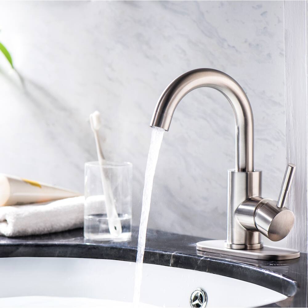 Left. JUJABU - Bathroom Faucet Single Hole Single Handle, Brushed Nickel - Brushed Nickel.