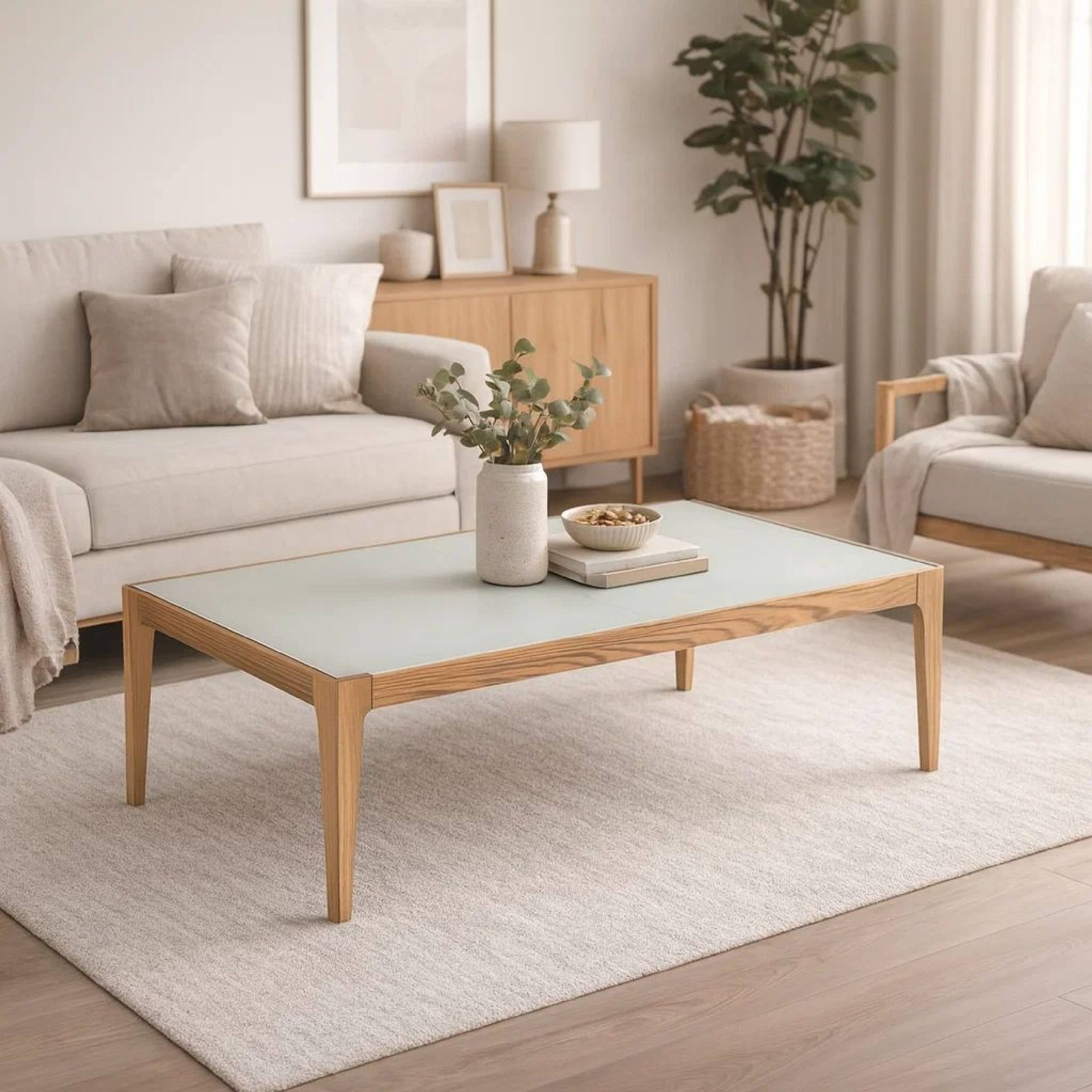 Alt View 7. Manhattan Lane - Wooden Frame Rectangular Coffee Table with Beveled Tempered Glass Top - Brown and Clear.