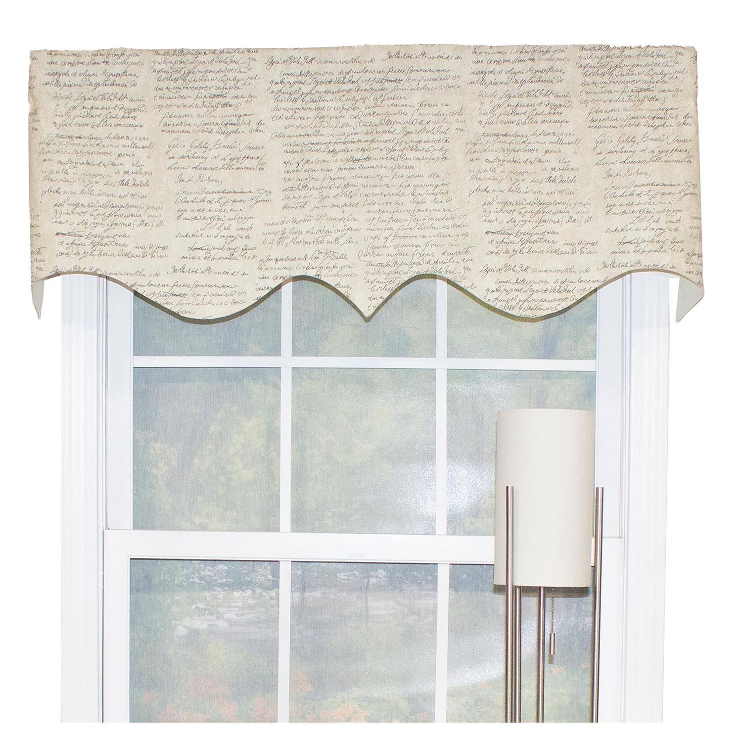 Front. RLF Home - RLF Home Cursive Regal 100% Cotton with Fully Lined 3" Rod Pocket Valnance for Windows 50" x 17" Putty - Putty.