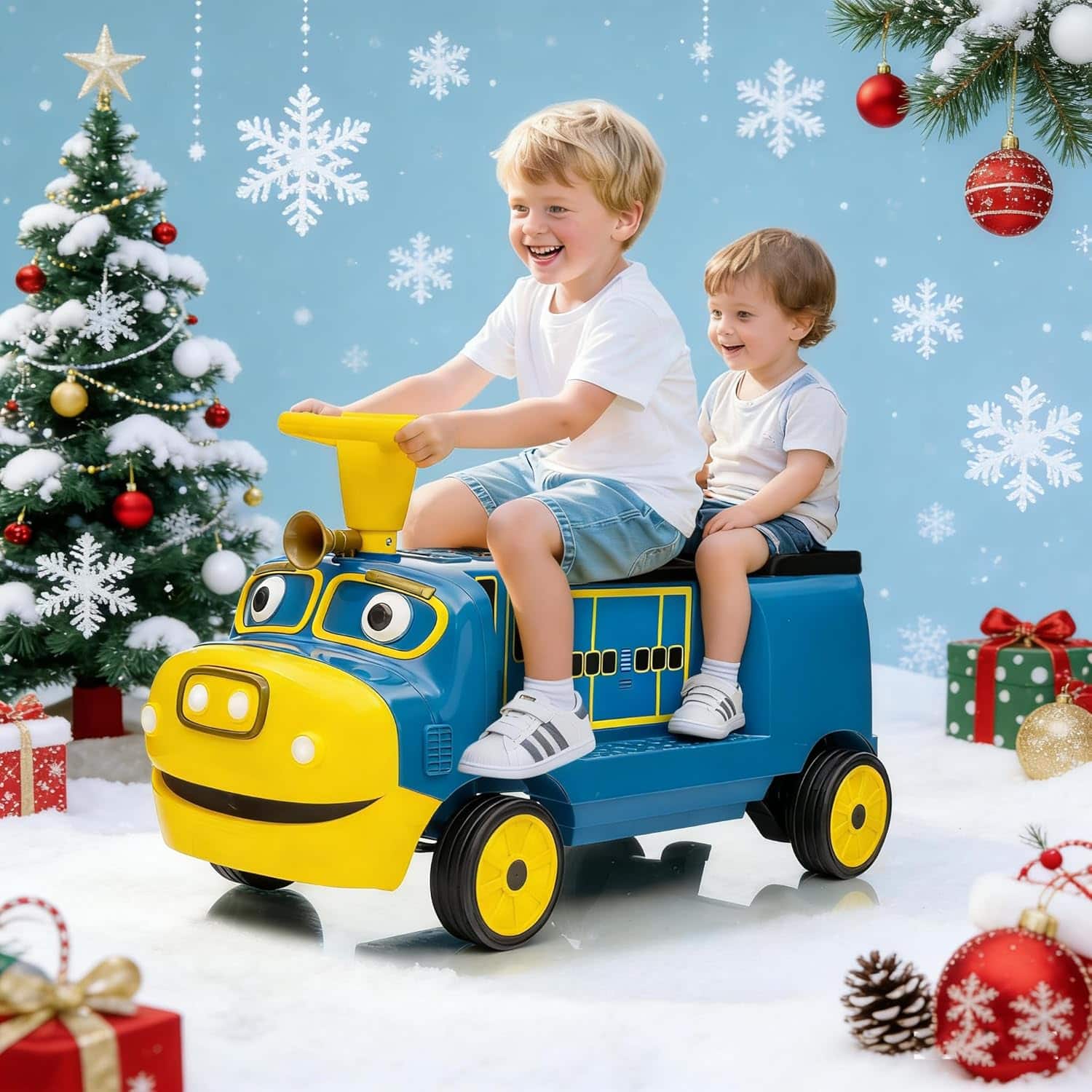 Homhougo - Trackless Ride-On Train for Toddlers, Electric 2 Seater Carriage w/ Music, Red