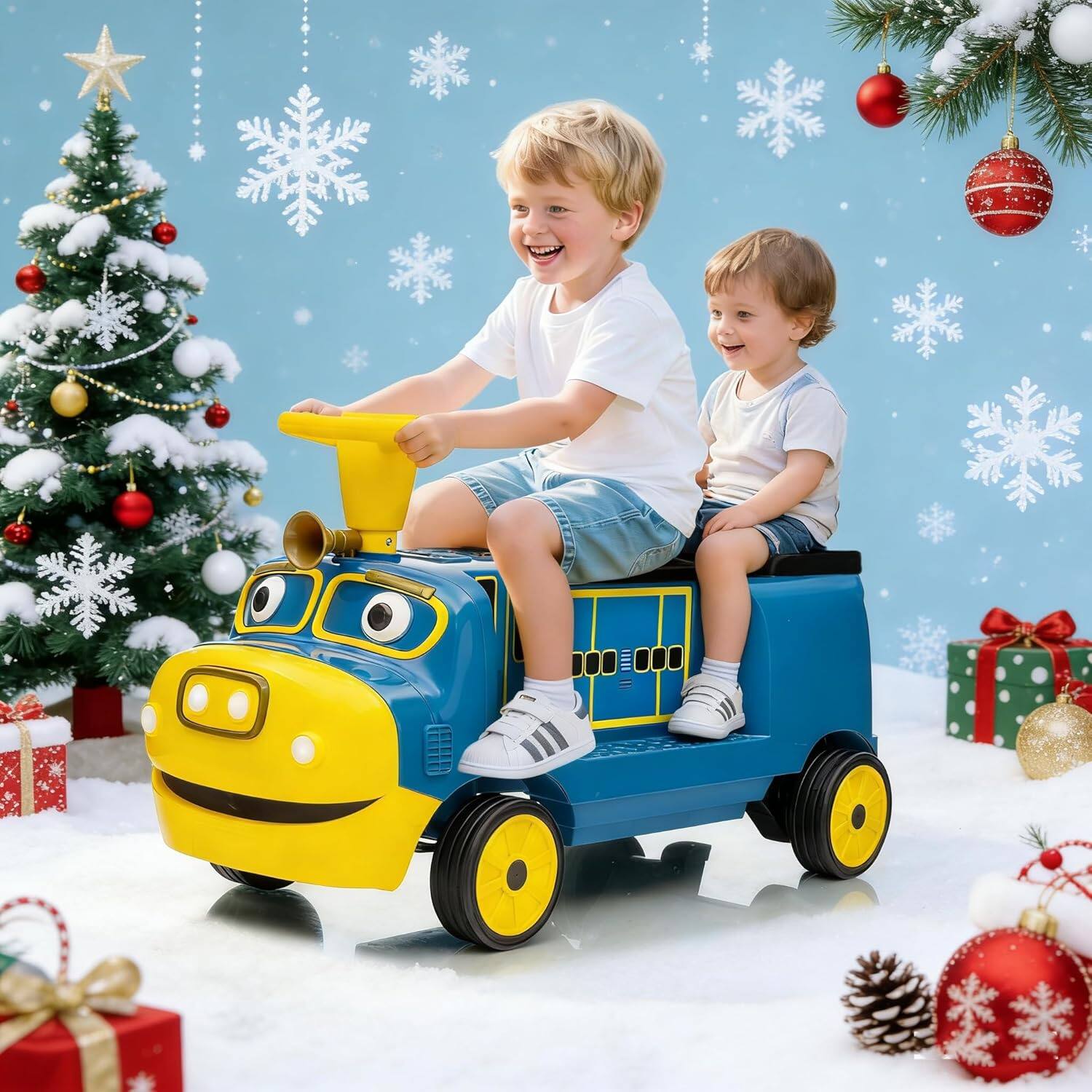 Front. Homhougo - Trackless Ride-On Train for Toddlers, Electric 2 Seater Carriage w/ Music, Red.