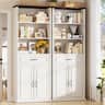 Aheaplus - 80'' Tall Bookcase with Drawer and Cabinet, Floor Standing Bookcase with 3-Tier Storage Shelves, 2-Piece Set - White & Walnut