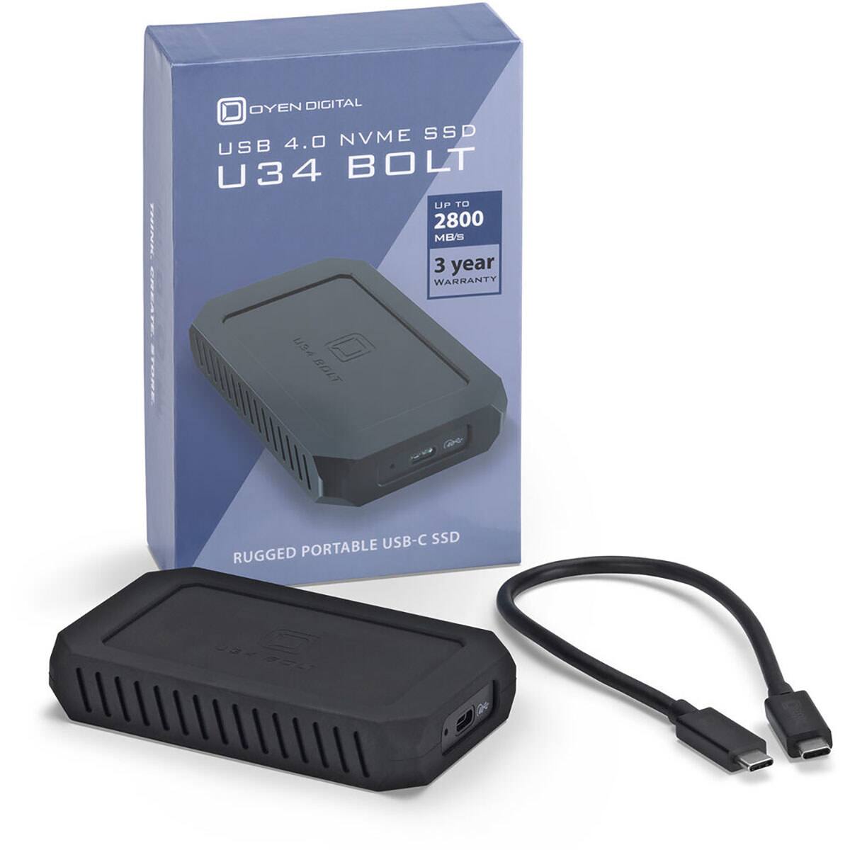 OYEN DIGITAL NVME SSD USB 4.0 U34 BOLT UP TO 2800 MB/S 3 year WARRANTY US4 BOLT USB-C SSD RUGGED PORTABLE