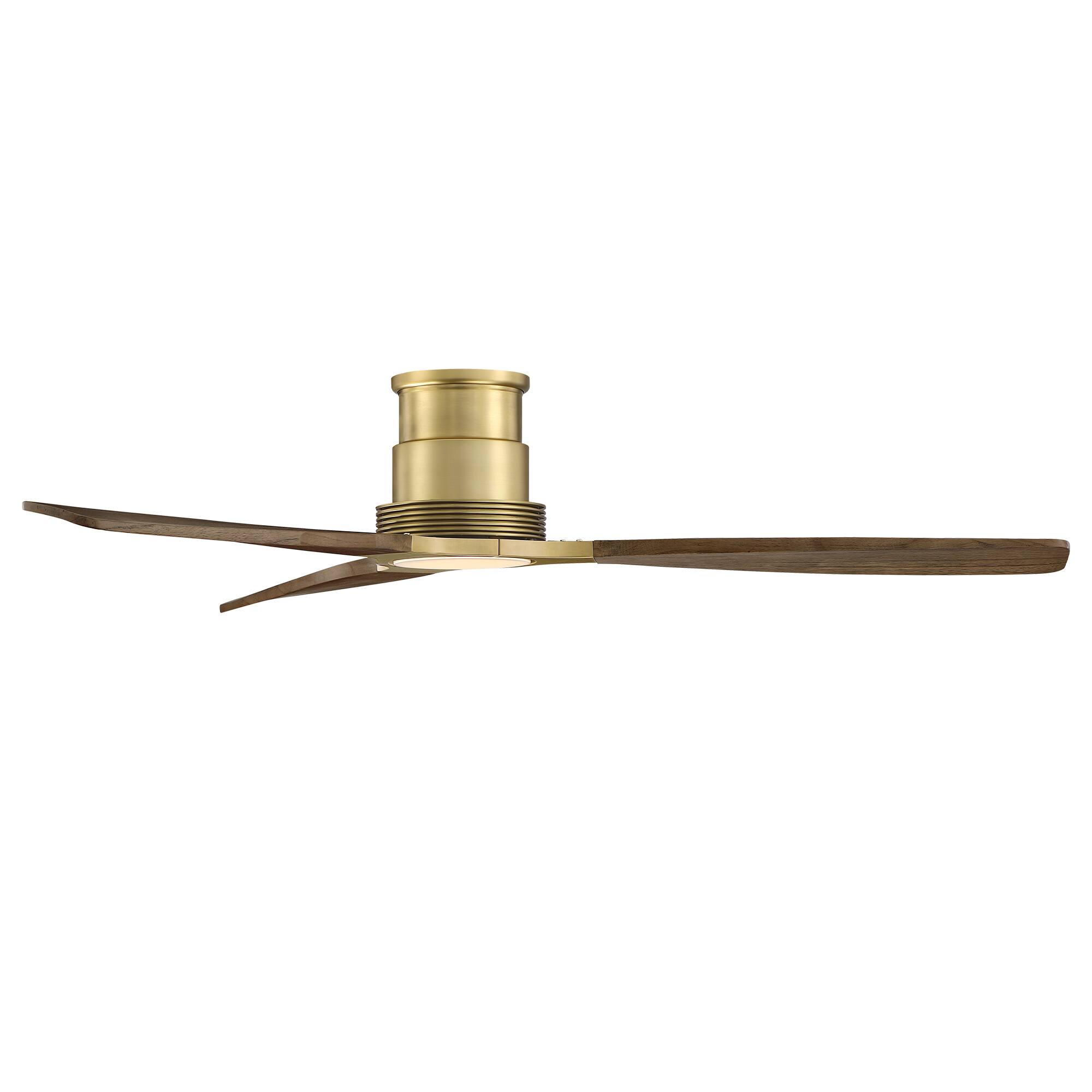 Alt View 6. Parrot Uncle - 48" Mid Century Solid Wood Lightweight Flush Mount Ceiling Fan with Dimmable LED Light and Remote, 6-Speed DC Motor - Gold.