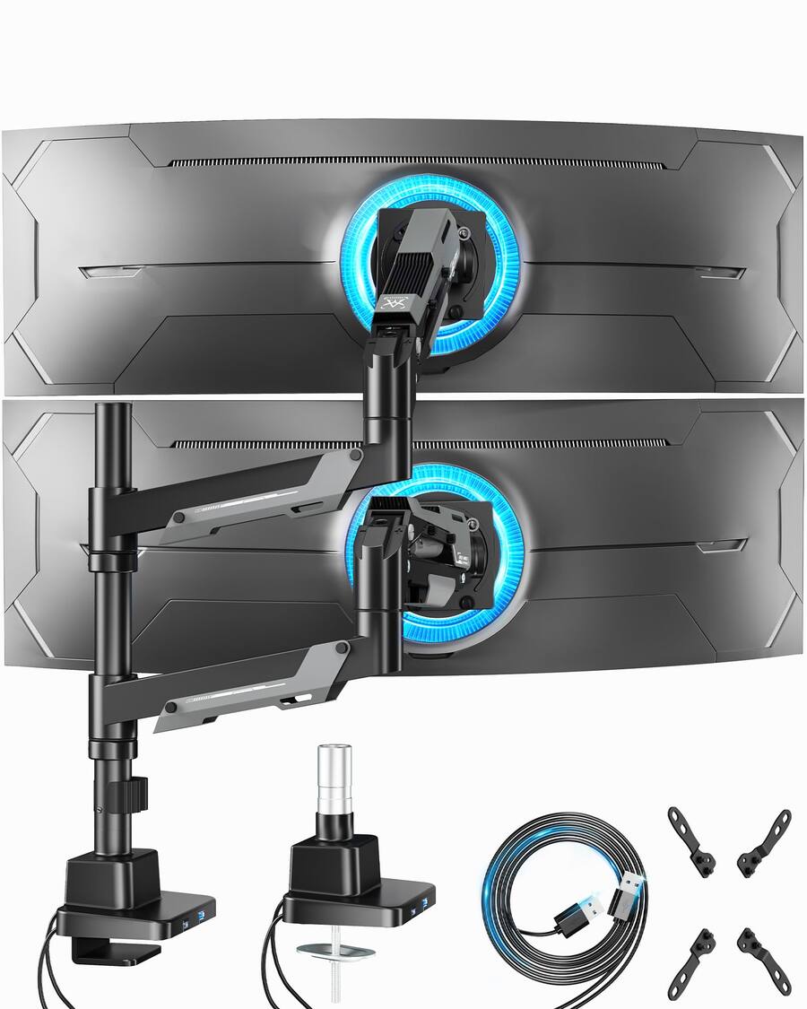 Cedar Assembly Dual Monitor Mount Adjustable Stacked Stand With Usb A/c ...