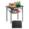 Front. VEVOR - Folding Camping Table, Height Portable Side Tables, Aluminum MDF Beach Table with Mesh Layer, Carrying Handle,24x16in - Black.