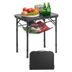 Front. VEVOR - Folding Camping Table, Height Portable Side Tables, Aluminum MDF Beach Table with Mesh Layer, Carrying Handle,24x16in - Black.