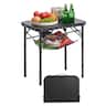 VEVOR - Folding Camping Table, Height Portable Side Tables, Aluminum MDF Beach Table with Mesh Layer, Carrying Handle,24x16in - Black