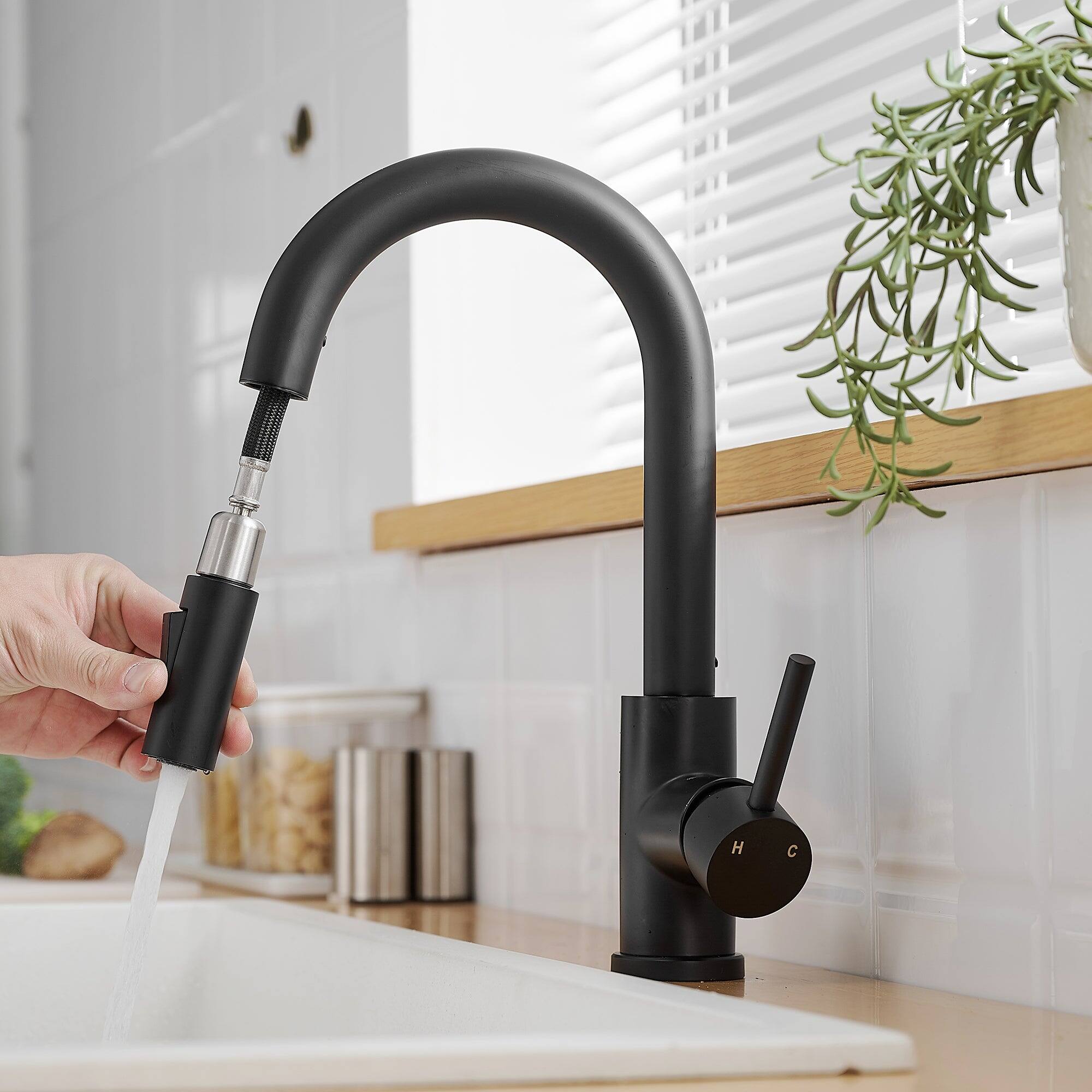 Alt View 7. Boyel Living - Matte Black Single Handle Pull Down Bar Faucet with Water Supply Hoses and Ceramic Disc Cartridge - Matte Black.