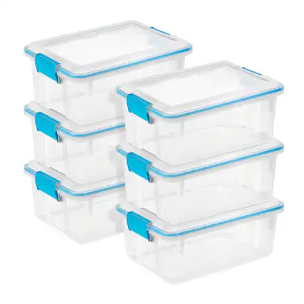 Front. Sterilite - Sterilite 12 Qt Plastic Storage Bin Container Clear Gasket Sealed Box, (6 Pack) - Clear.