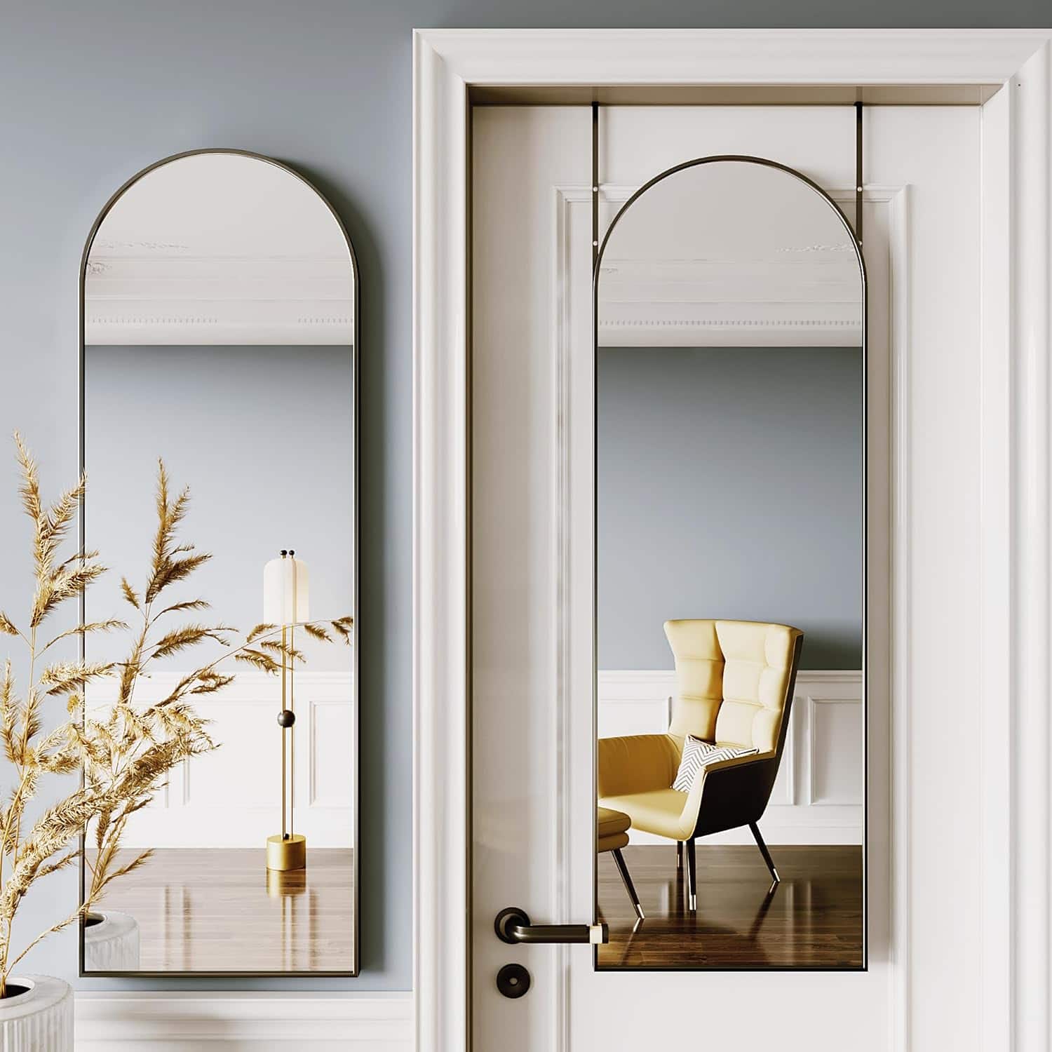 Stamp n Camp - Door Mirror Full Length,Over The Door Full Length Mirror,Hanging Mirrors for Doors,48"x14"Gold Arched Mirrors - Arched-black-51"L x 19"W