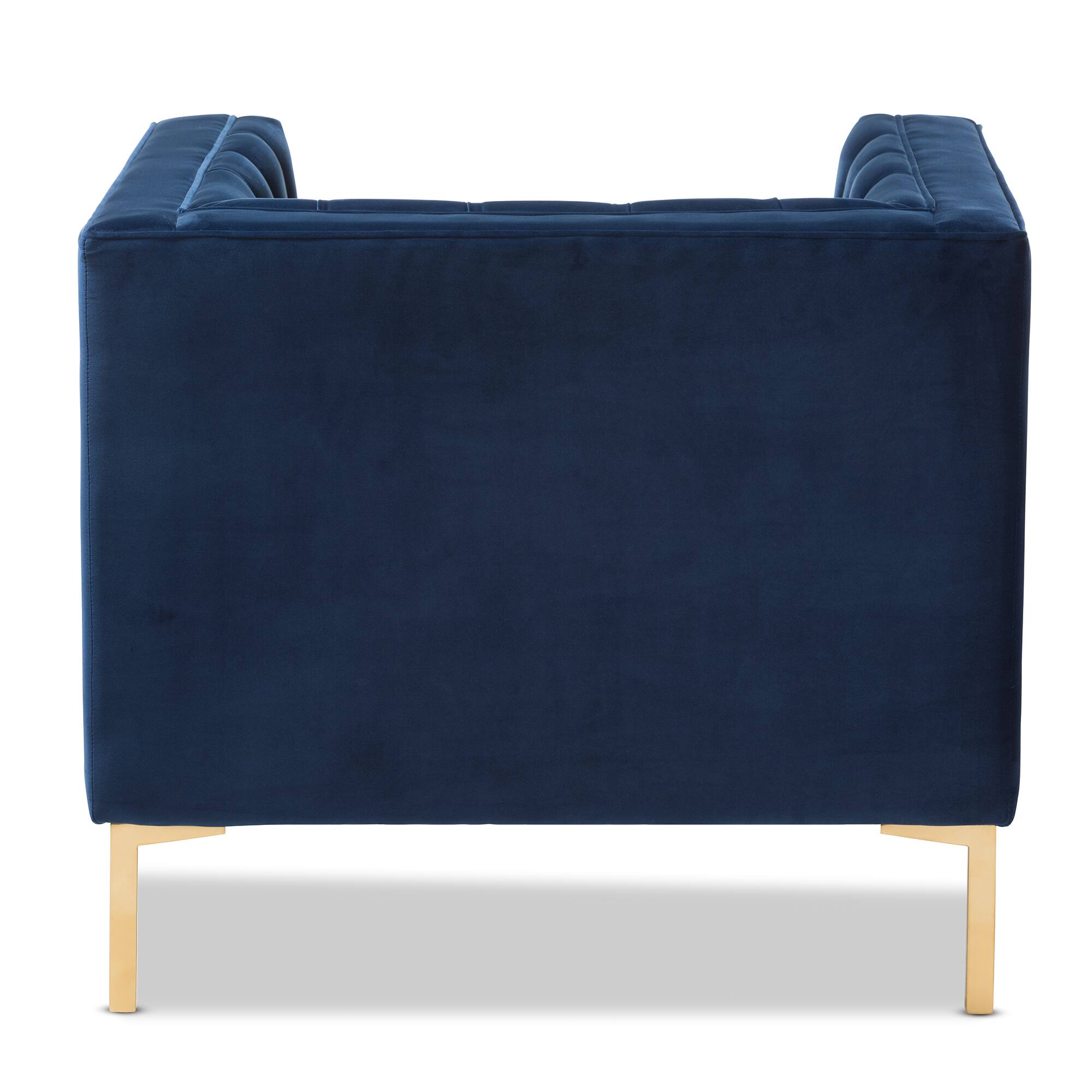 Back. Baxton Studio - Zanetta Luxe and Glamour Velvet Upholstered Gold Finished Lounge Chair - Blue.