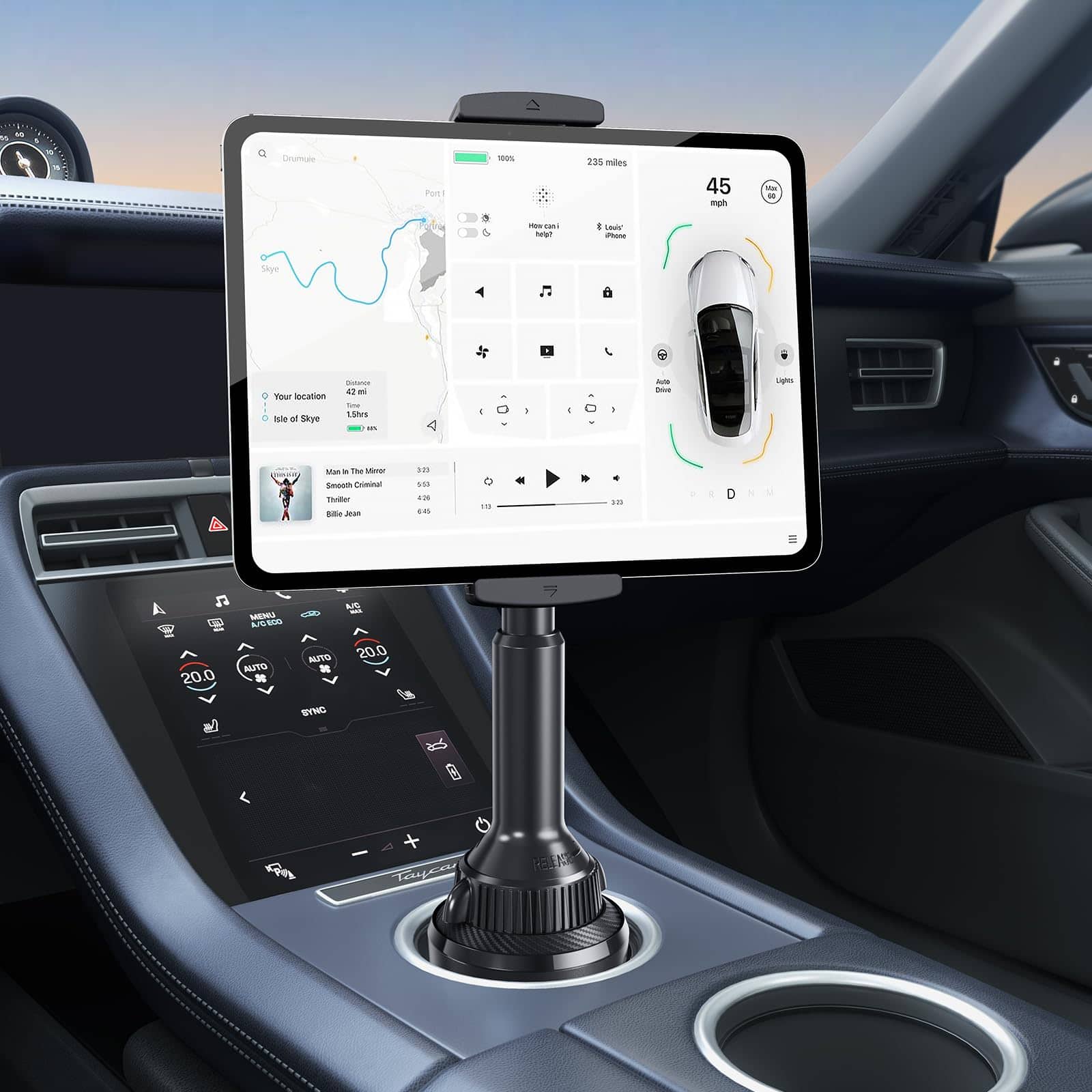 VEGA AUTOMOTIVE - Tablet Holder For Car Cup Mount Truck Height Adjustable Ipad With 9 9 Wide Clamp 4 7 Pro Air Mini Galaxy Ta - Black