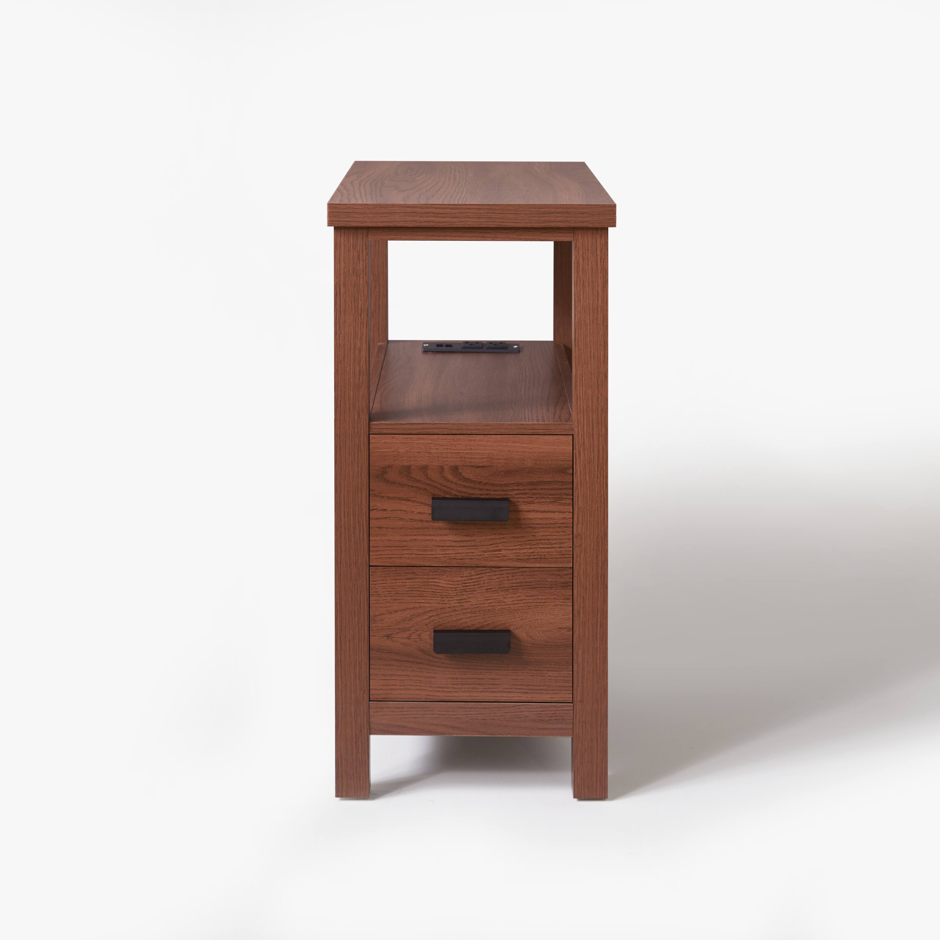 Alt View 1. Whisen - Nightstand with Charging Station,2-Drawer Bedside Table with USB Ports and Power Outlets - Walnut.