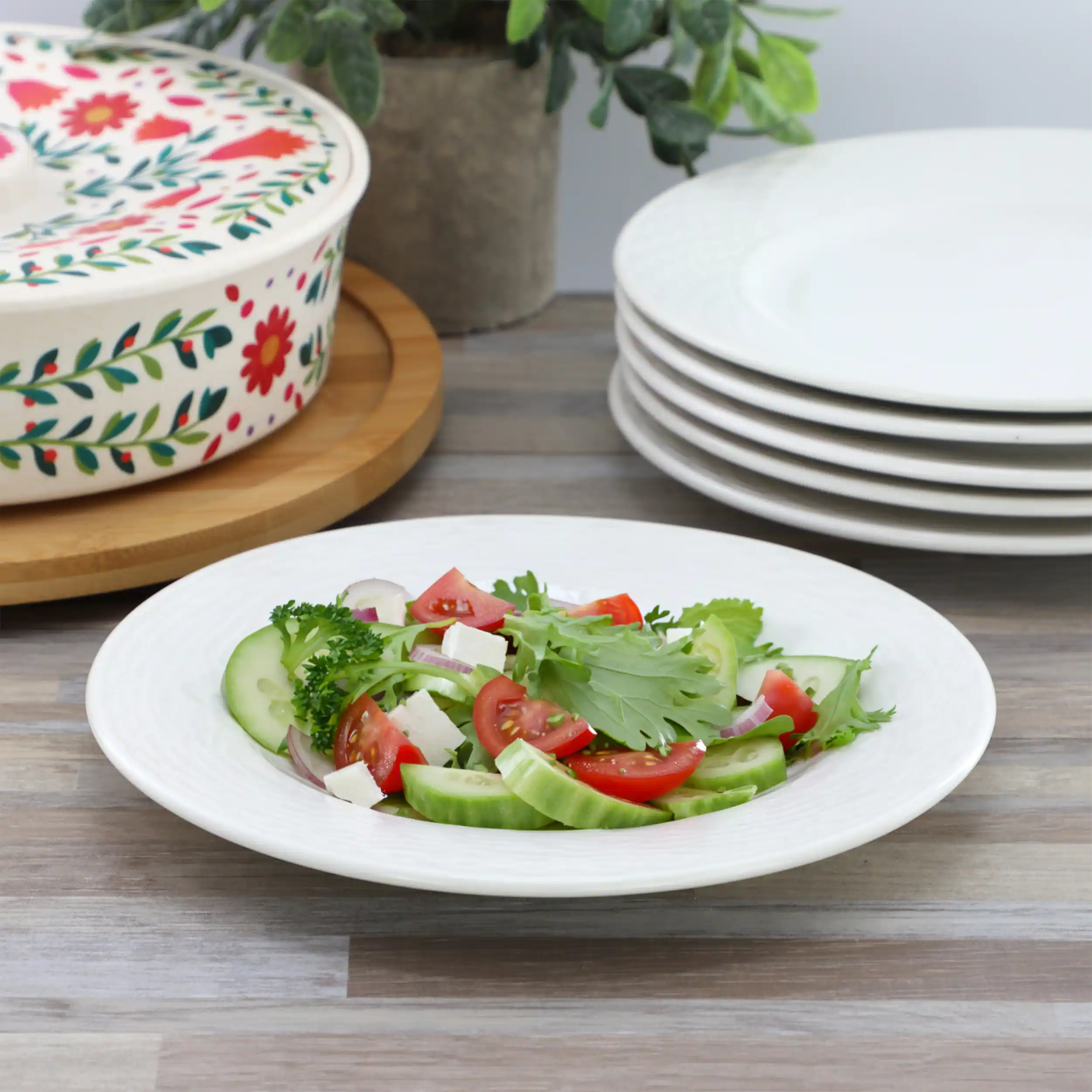 Alt View 1. Elama - Elama Ophelia 6 Piece Stoneware Salad Plate Set in White - White.