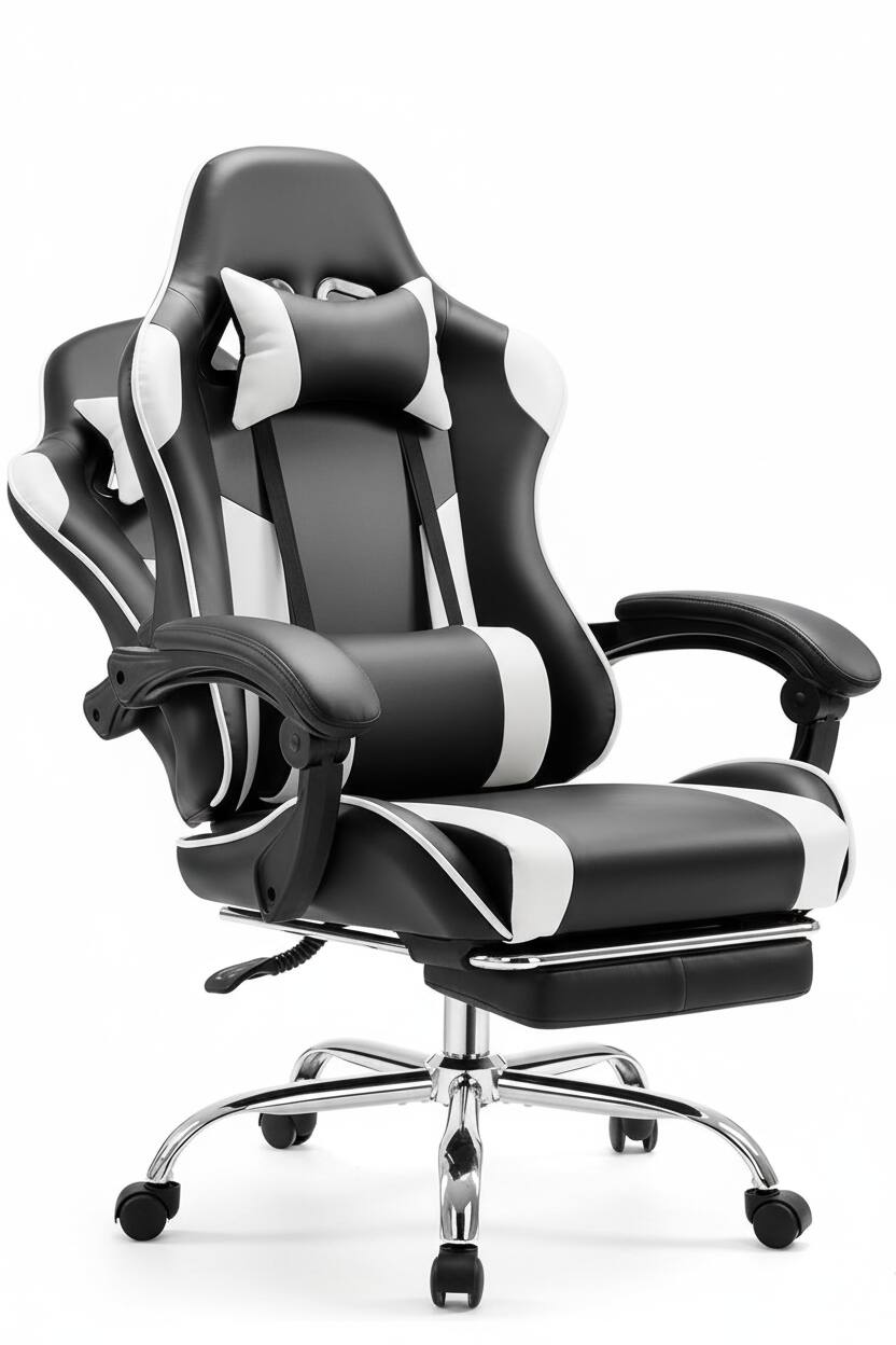 Alt View 6. AOITUN - Video Game Chair - Lumbar Support, High Back PU Leather Adjustable Swivel Task Chair, Ergonomic Design, White - White.