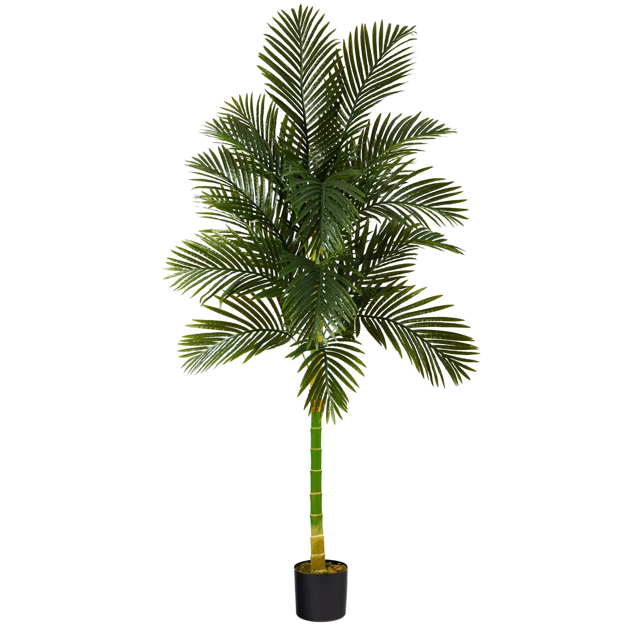Front. BreeBe - 7' Golden Cane Artificial Palm Tree - Green.