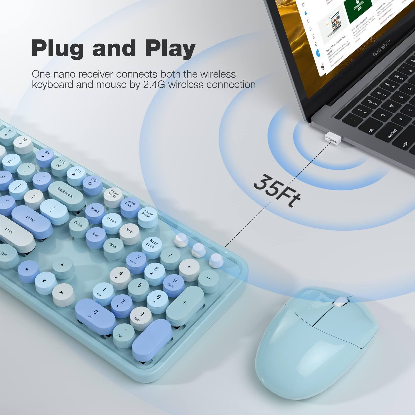 Plug and Play  
One nano receiver connects both the wireless keyboard and mouse by 2.4G wireless connection  
35Ft