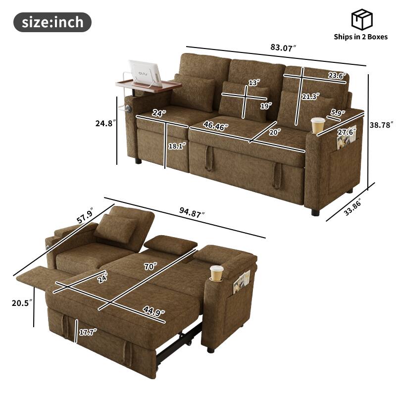 size: inch  
83.07"  
Ships in 2 Boxes  
24.8"  
24"  
18.1"  
46.46"  
13"  
19"  
20"  
23.6"  
21.3"  
5.9"  
27.61"  
38.78"  
57.9"  
94.87"  
33.86"  
24"  
70"  
20.5"  
17.7"  
44.9"