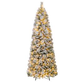 Costway - 7 FT Flocked Christmas Tree with Pine Needles 680 Branch Tips 200 LED Lights - Green