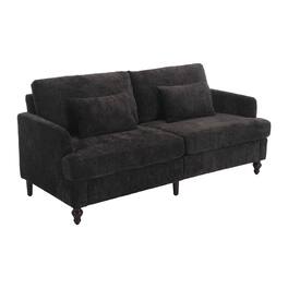 Ecooso - Mid Century Modern Chenille Loveseat Sofa, 2-Seat Upholstered Couch with Wood Legs for Living Room & Bedroom - Black