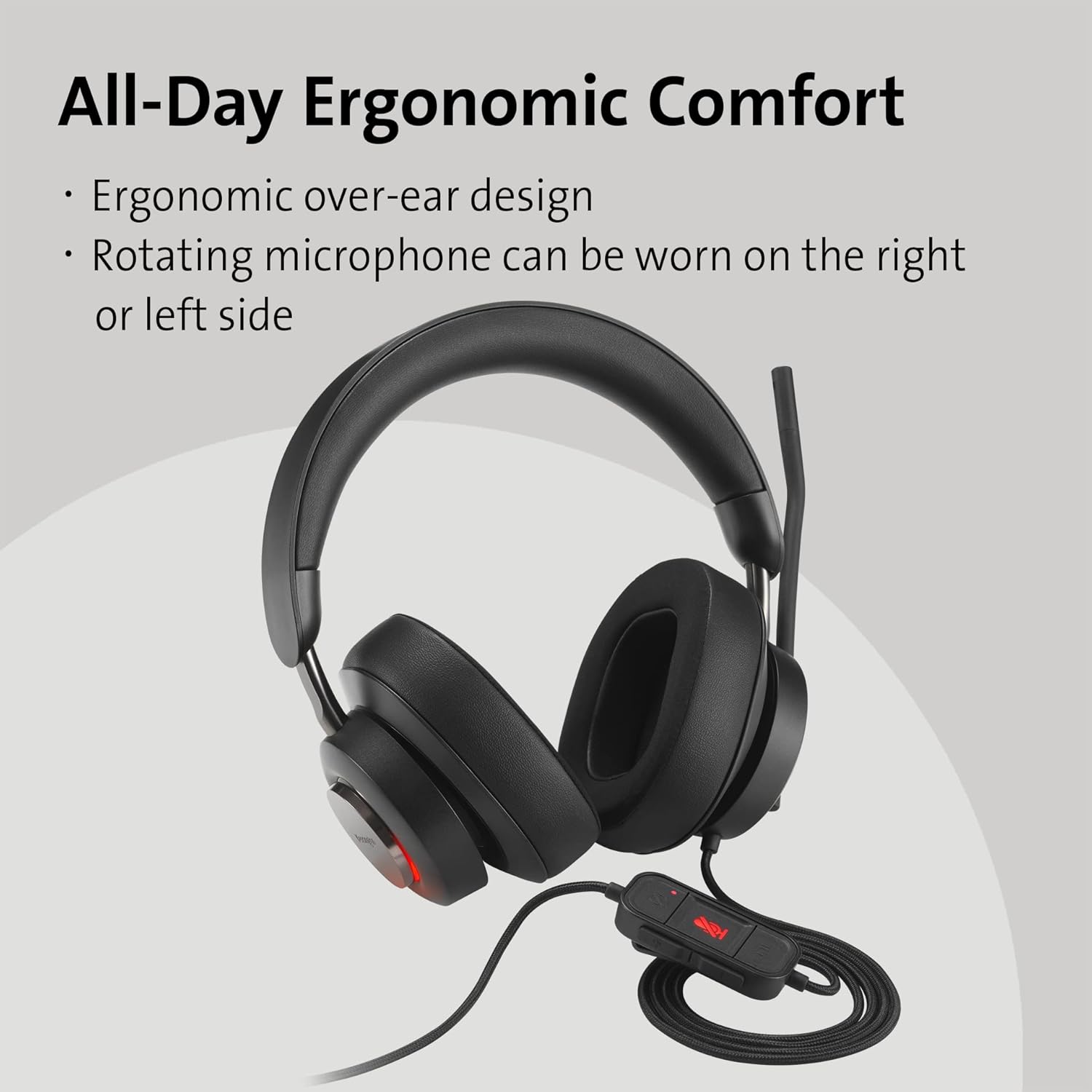 All-Day Ergonomic Comfort

- Ergonomic over-ear design
- Rotating microphone can be worn on the right or left side