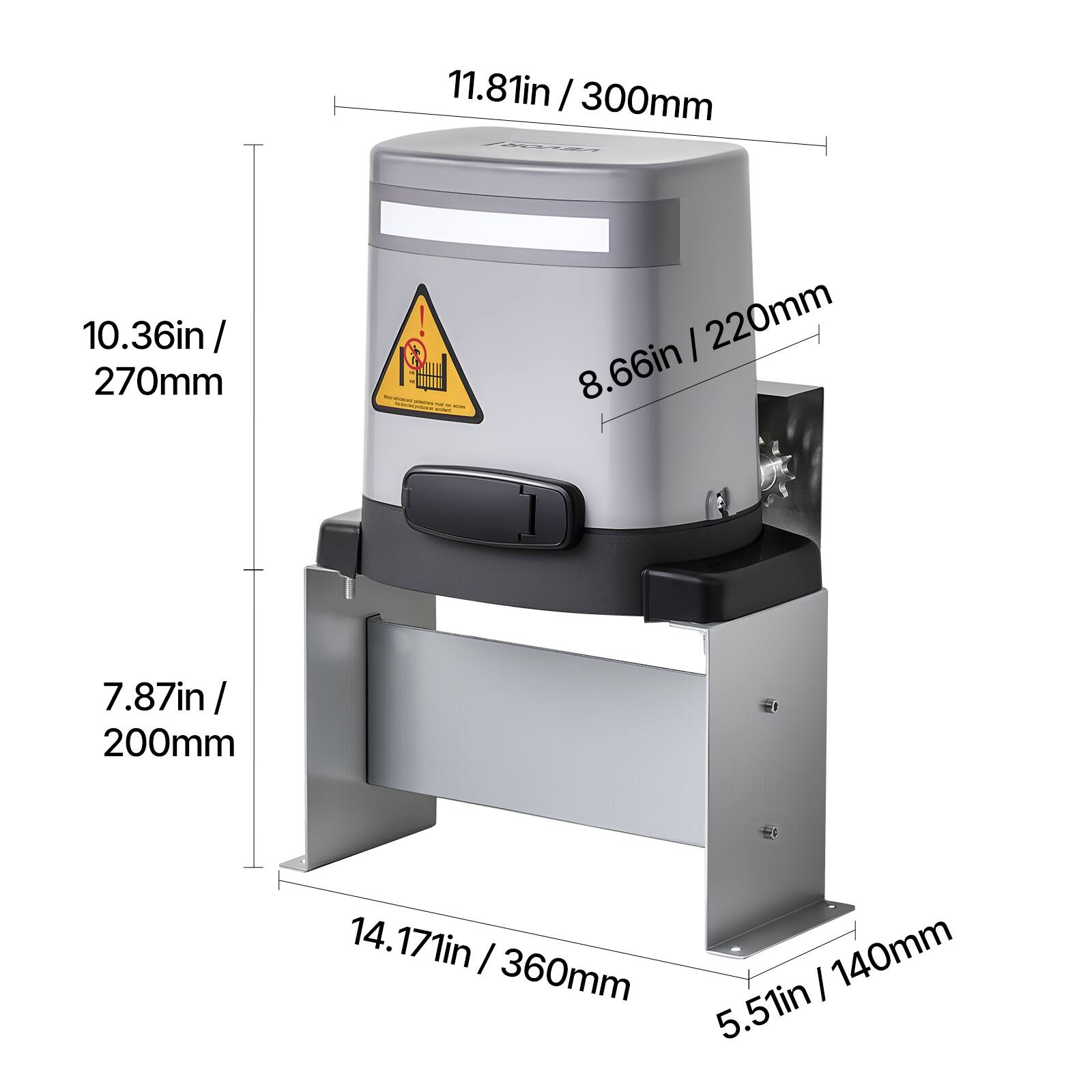 11.81in / 300mm  
10.36in / 270mm  
8.66in / 220mm  
7.87in / 200mm  
14.171in / 360mm  
5.51in / 140mm