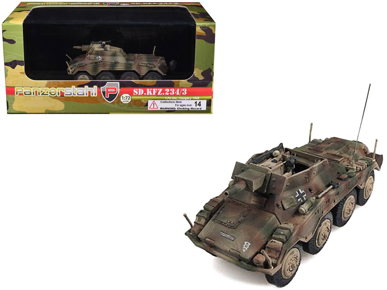 Panzerstahl P SD.KFZ.234/3 1:72 1P DN Hungary 1945 se Collectors item! For ages over 14 WARNING: Choking Hazard

SD.KFZ.234/3  
1.Pz.Div., Hungary 1945  
Collectors item  
For ages over 14  
WARNING: Choking Hazard