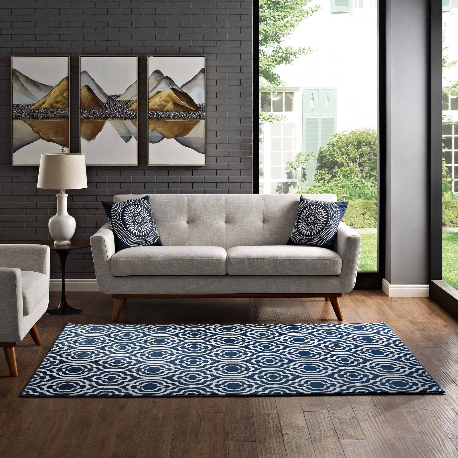 Modway Frame Transitional Moroccan Trellis Area Rug Moroccan Blue and ...