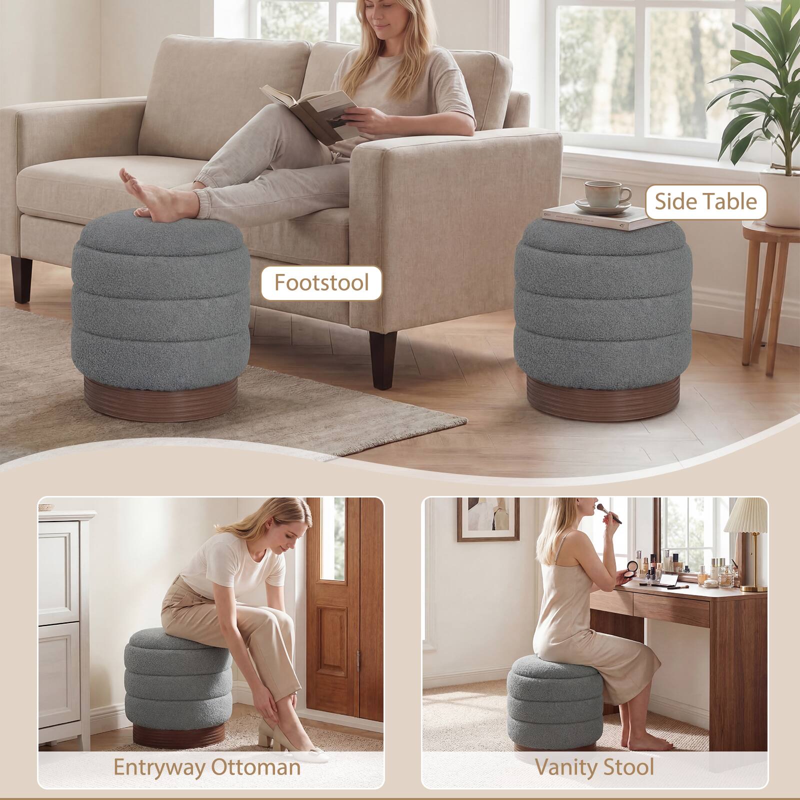 - Side Table
- Footstool
- Entryway Ottoman
- Vanity Stool