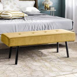 Hivvago - Modern Corduroy Upholstered End of Bed Bench with Metal Legs - Yellow, Black