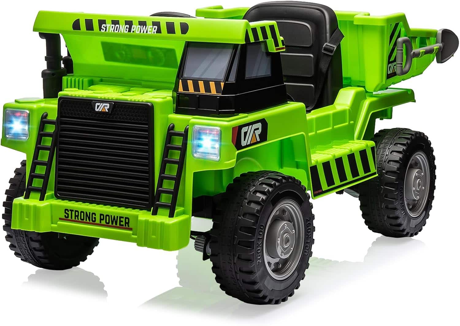 Homhougo - 12V Kids Construction Dump Truck Ride-On, Remote Control, Dumping Bed, LED Lights