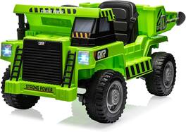 Homhougo - 12V Kids Construction Dump Truck Ride-On, Remote Control, Dumping Bed, LED Lights