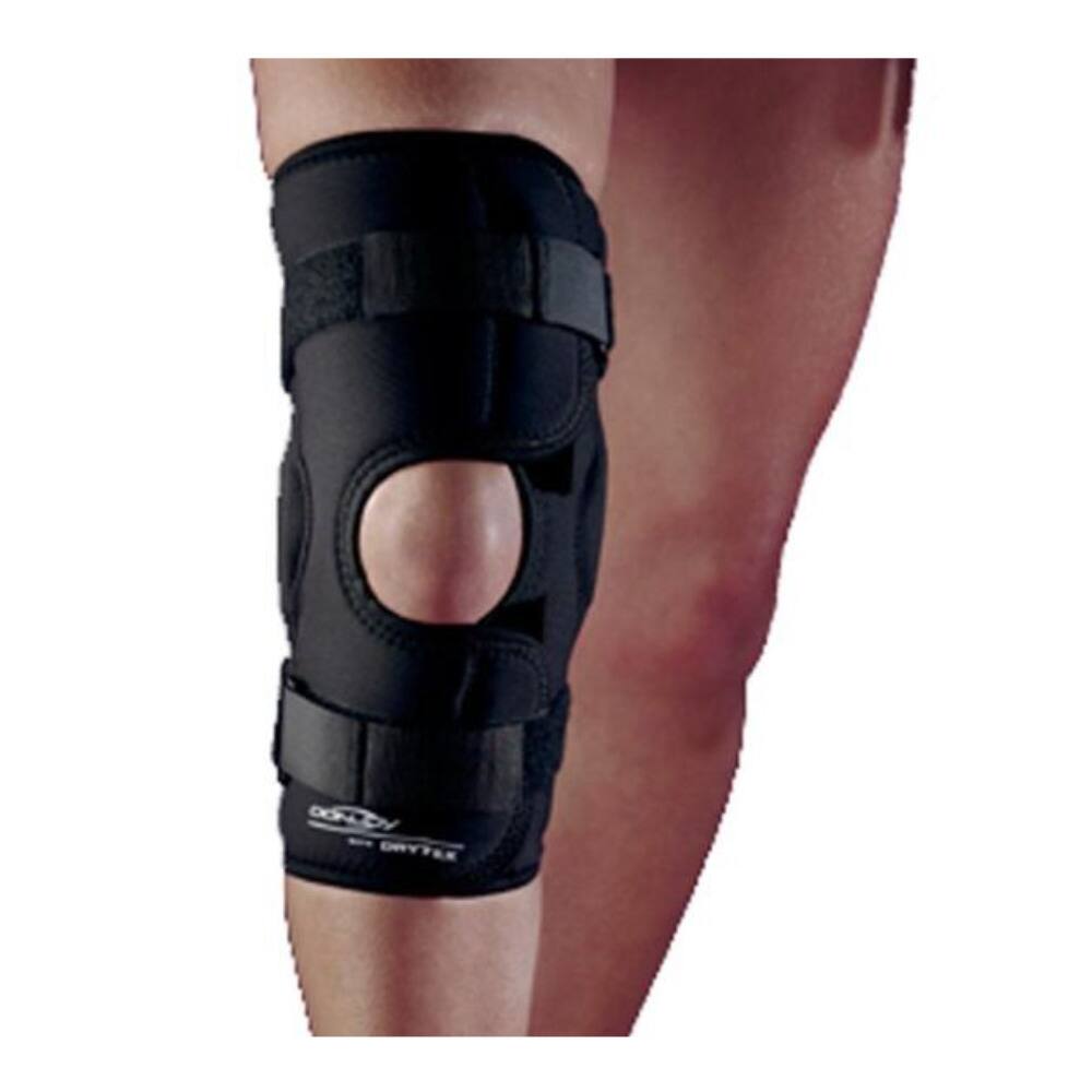 Angle. DonJoy - DonJoy Drytex Sport Hinged Knee Wraparound, Adjustable Fit - Medium (Pack of 1) - Black/Black.