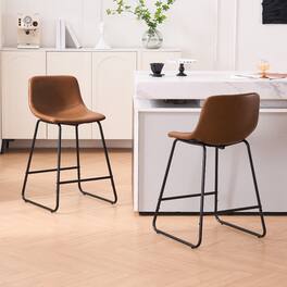 FERPIT - Bar Stools Set of 2 Faux Leather Counter Height Bar Stools with Back, 24" - Dark Brown