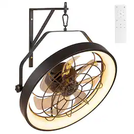 Costway - 20" Wall Mounted Fan with 3CCT Dimmable LED Light, Timer, 6-Speed, Remote Control - Black