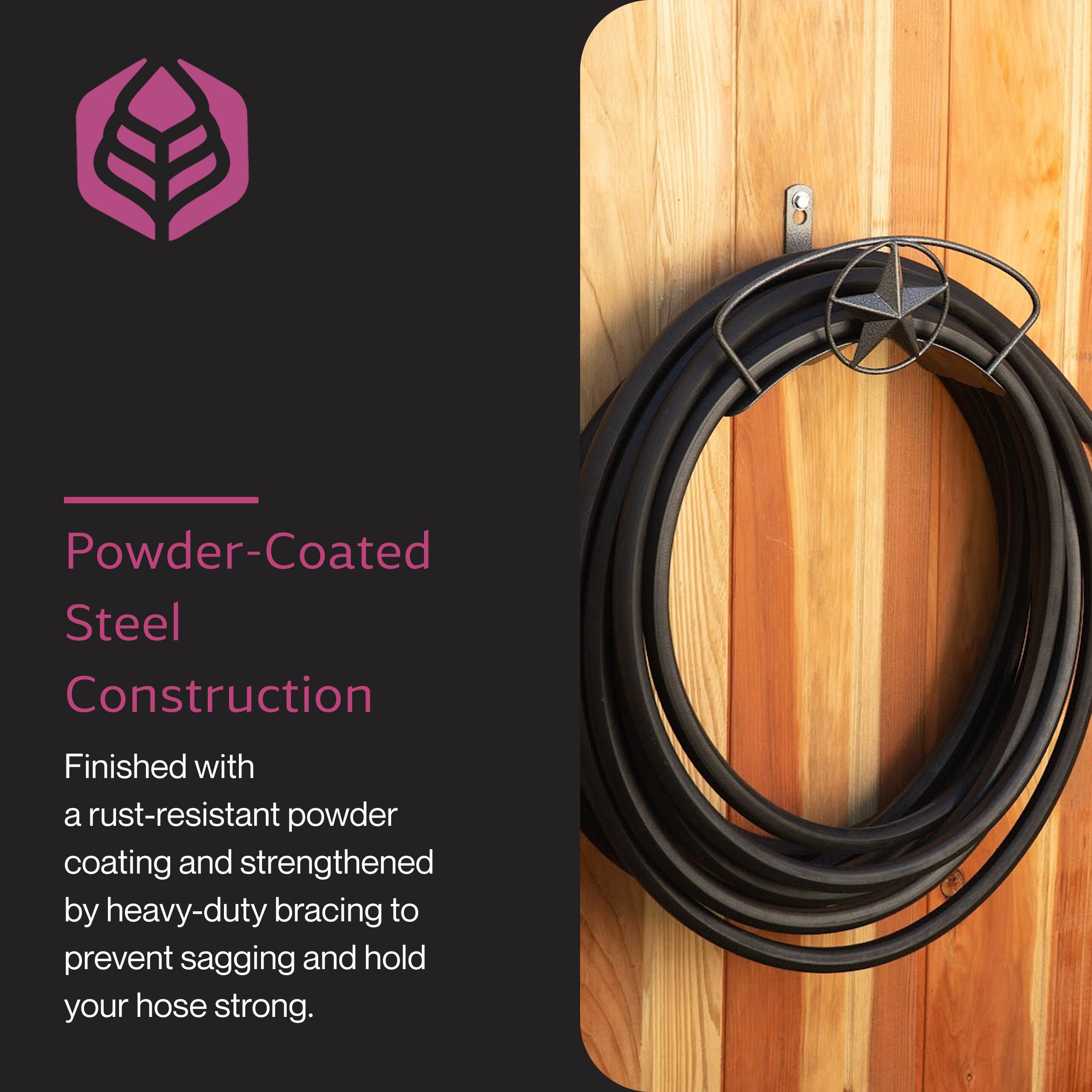 Powder-Coated Steel Construction  
Finished with a rust-resistant powder coating and strengthened by heavy-duty bracing to prevent sagging and hold your hose strong.