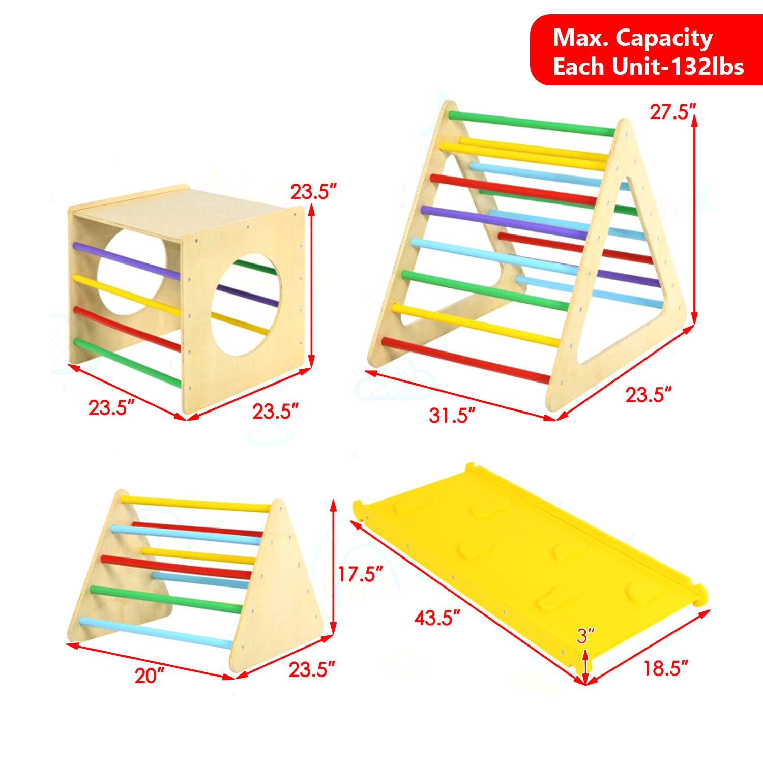 Max. Capacity Each Unit-132lbs  
27.5"  
23.5"  
23.5"  
31.5"  
23.5"  
17.5"  
20"  
23.5"  
43.5"  
3"  
18.5"