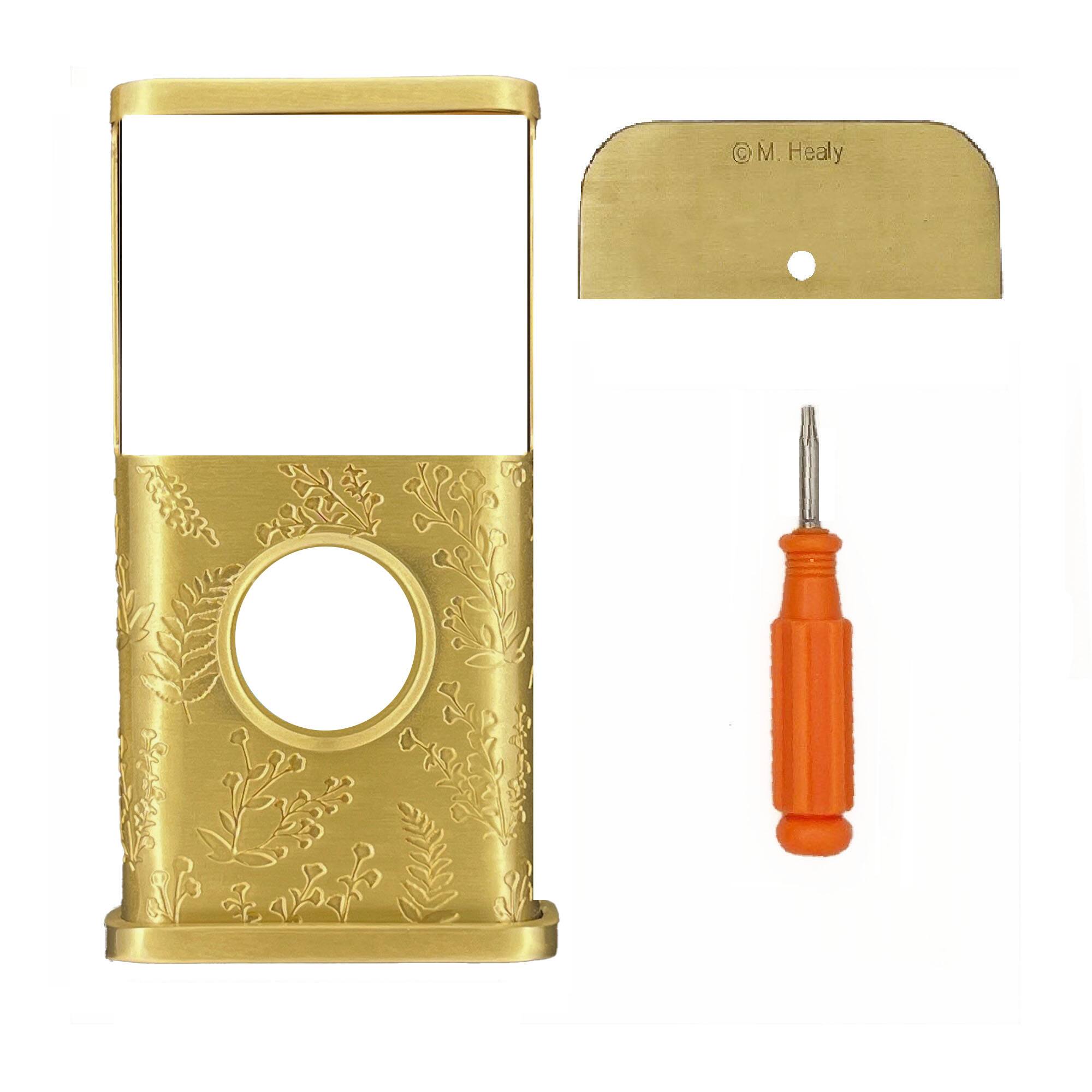 Back. Michael Healy - Wildflower Video Doorbell Cover (Ring 3, 3 Plus, 4, Battery Plus, Battery Pro) - Satin Brass.