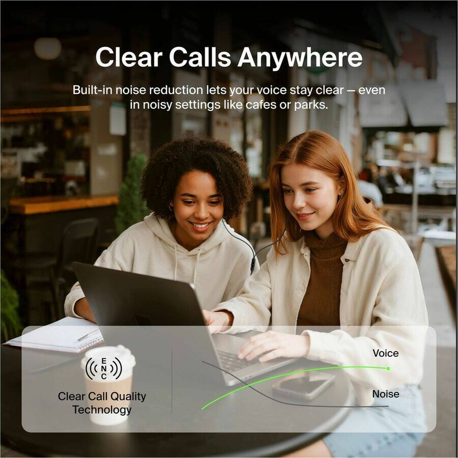 Clear Calls Anywhere

Built-in noise reduction lets your voice stay clear — even in noisy settings like cafes or parks.

Clear Call Quality Technology

Voice
Noise