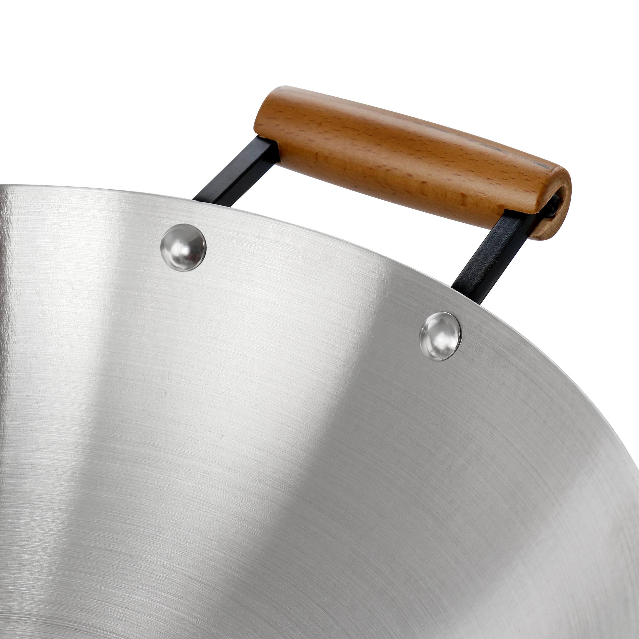 Alt View 4. Oster - Oster Sangerfield 14in Stainless Steel Flat Bottom Wok with Wooden Handles - Silver.